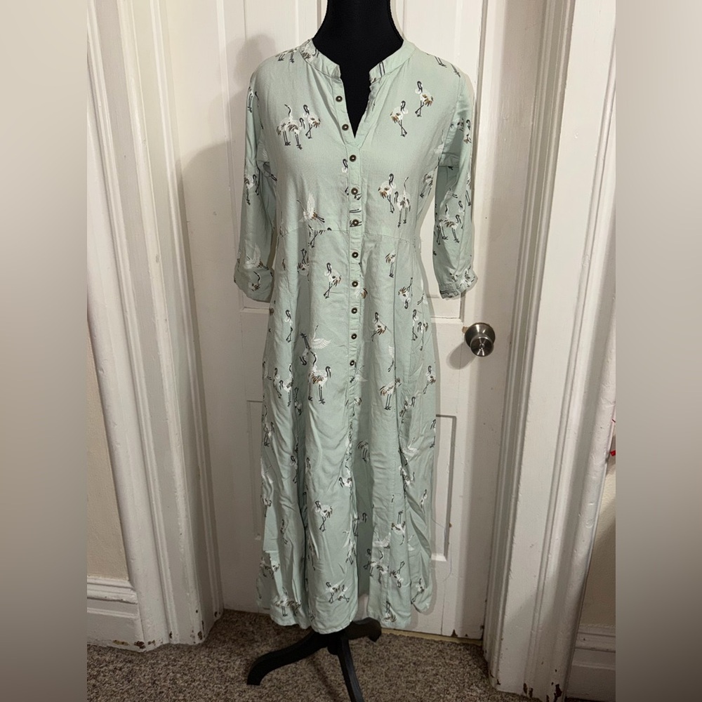 Women's size large Mittoo‎ Mint Green Dress birds summer soft sun dress